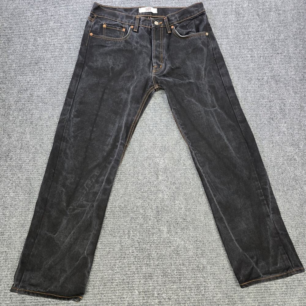 Levi's 501 Jeans Mens 34x30 Marbled Black Button Fly Straight Leg Denim